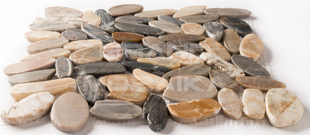 Мозаика 052383 MS00-5 BCP ГАЛЬКА овал бел/корич/серая шлифованная серия Nature