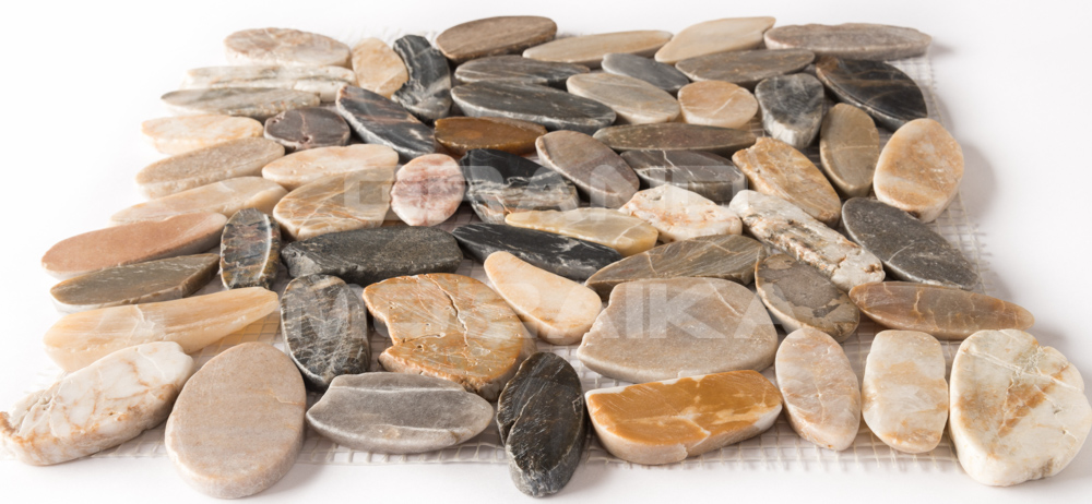 Мозаика 052383 MS00-5 BCP ГАЛЬКА овал бел/корич/серая шлифованная серия Nature