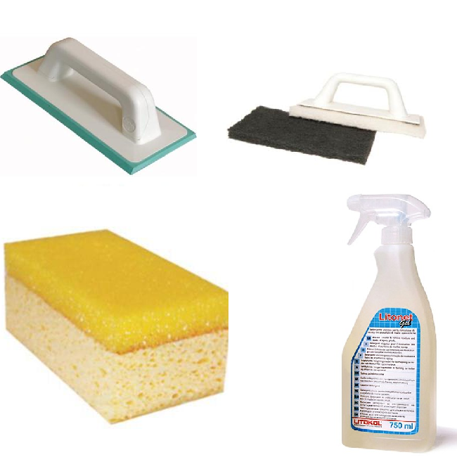 Затирка шпатель 946 GR, шпатель 108, губка 291, litonet gel спрей серия Инструменты Litokol