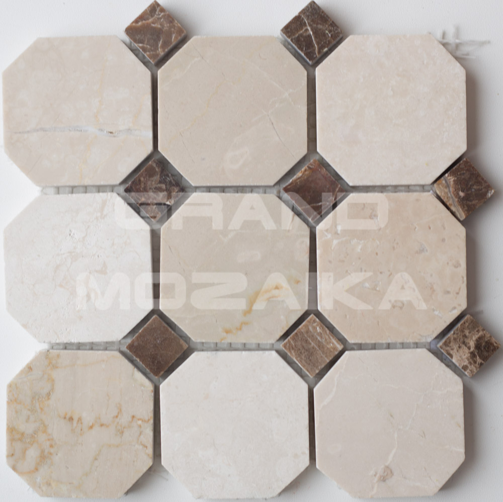 Мозаика Botticino Fiorito + Dark Imperador серия Octagon Pattern