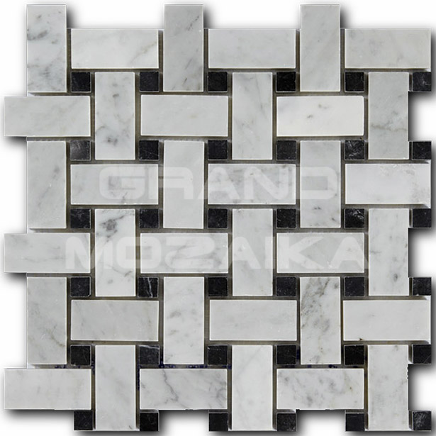 Мозаика Bianco Carrara + Nero Marquina серия Basket Weave
